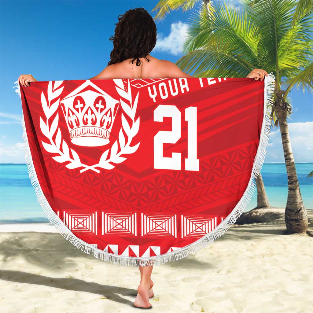 Custom Mate Ma'a Tonga Heritage Beach Blanket Pacific Tribal Rugby Red Edition - Polynesian Pride