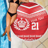 Custom Mate Ma'a Tonga Heritage Beach Blanket Pacific Tribal Rugby Red Edition - Polynesian Pride