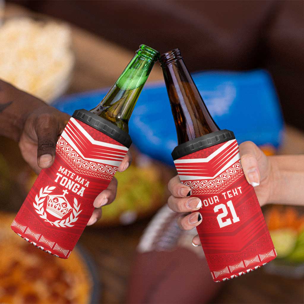 Custom Mate Ma'a Tonga Heritage 4 in 1 Can Cooler Tumbler Pacific Tribal Rugby Red Edition - Polynesian Pride