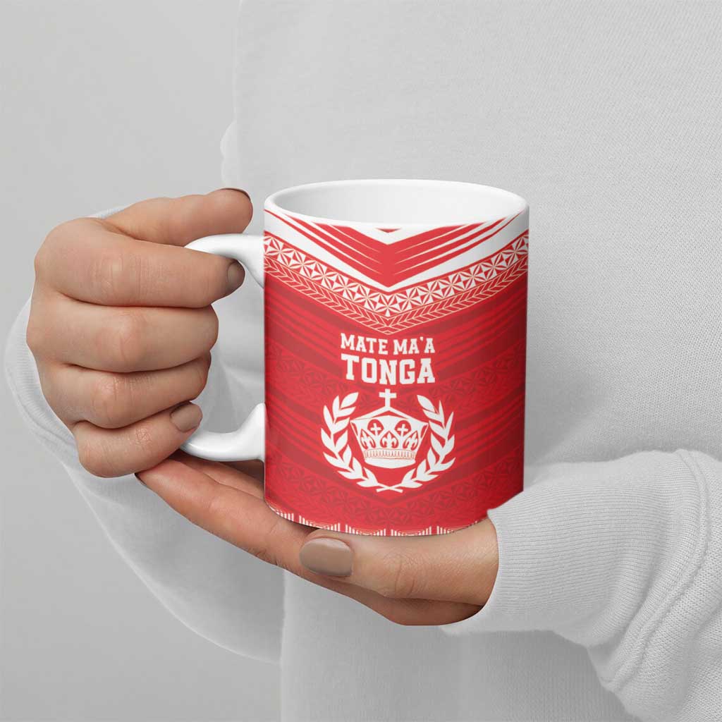 Custom Mate Ma'a Tonga Heritage Ceramic Mug Pacific Tribal Rugby Red Edition - Polynesian Pride