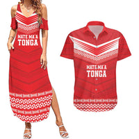 Custom Mate Ma'a Tonga Heritage Couples Matching Summer Maxi Dress and Hawaiian Shirt Pacific Tribal Rugby Red Edition - Polynesian Pride