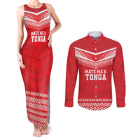 Custom Mate Ma'a Tonga Heritage Couples Matching Tank Maxi Dress and Long Sleeve Button Shirt Pacific Tribal Rugby Red Edition - Polynesian Pride