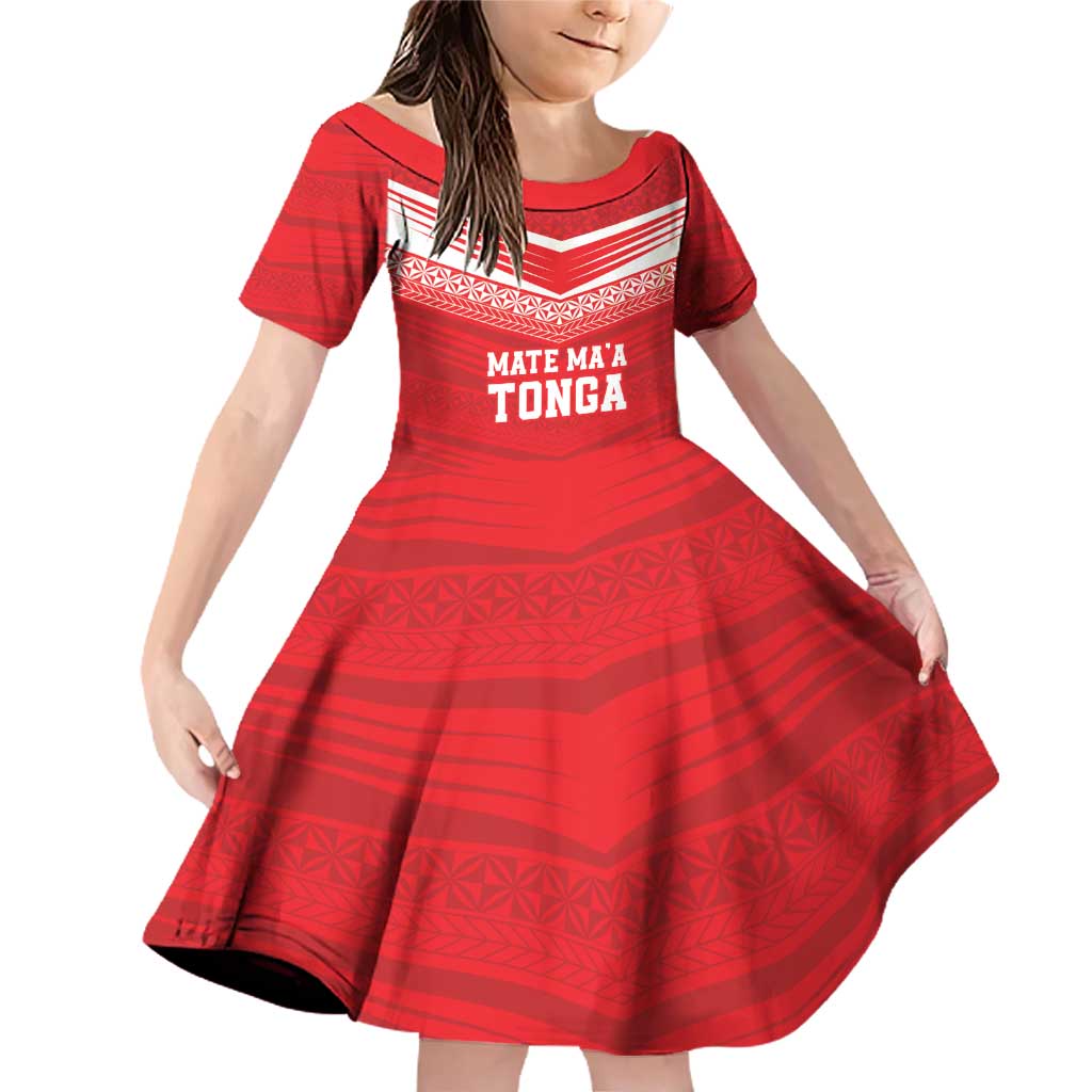 Custom Mate Ma'a Tonga Heritage Family Matching Off Shoulder Short Dress and Hawaiian Shirt Pacific Tribal Rugby Red Edition - Polynesian Pride