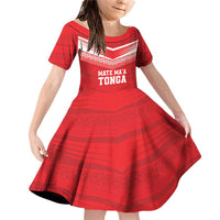 Custom Mate Ma'a Tonga Heritage Family Matching Off Shoulder Short Dress and Hawaiian Shirt Pacific Tribal Rugby Red Edition - Polynesian Pride