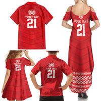 Custom Mate Ma'a Tonga Heritage Family Matching Summer Maxi Dress and Hawaiian Shirt Pacific Tribal Rugby Red Edition - Polynesian Pride
