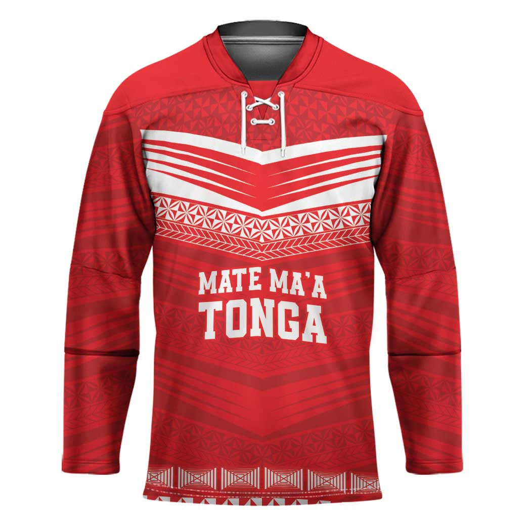 Custom Mate Ma'a Tonga Heritage Hockey Jersey Pacific Tribal Rugby Red Edition - Polynesian Pride