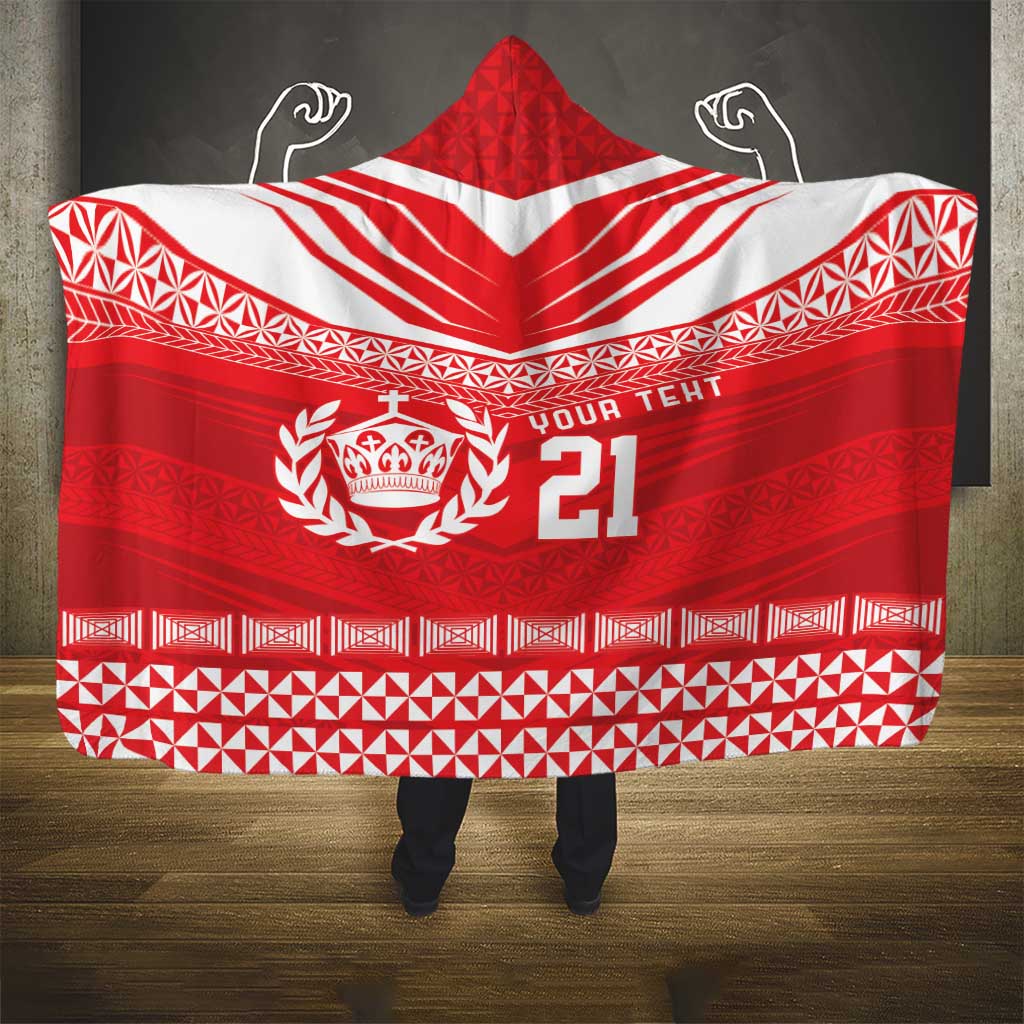 Custom Mate Ma'a Tonga Heritage Hooded Blanket Pacific Tribal Rugby Red Edition - Polynesian Pride