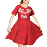 Custom Mate Ma'a Tonga Heritage Kid Short Sleeve Dress Pacific Tribal Rugby Red Edition - Polynesian Pride