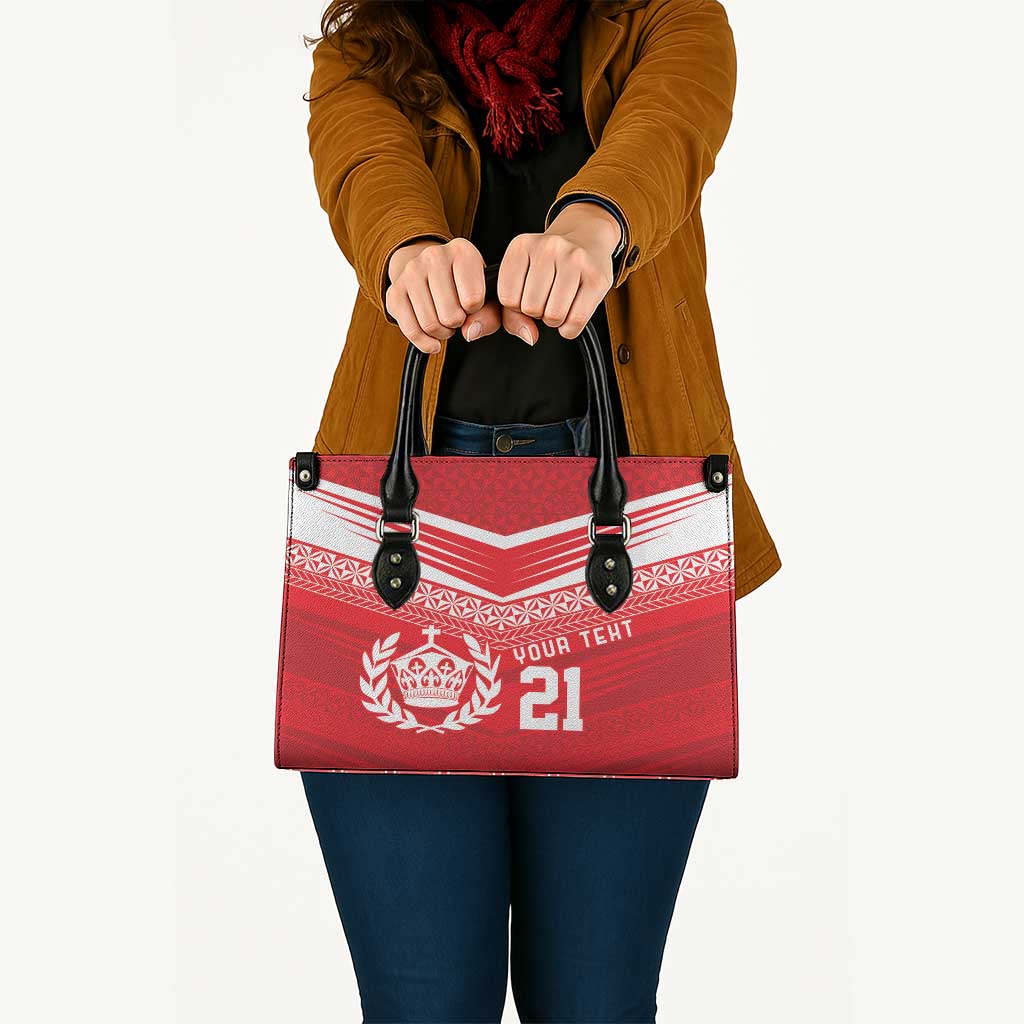 Custom Mate Ma'a Tonga Heritage Leather Bag Pacific Tribal Rugby Red Edition - Polynesian Pride