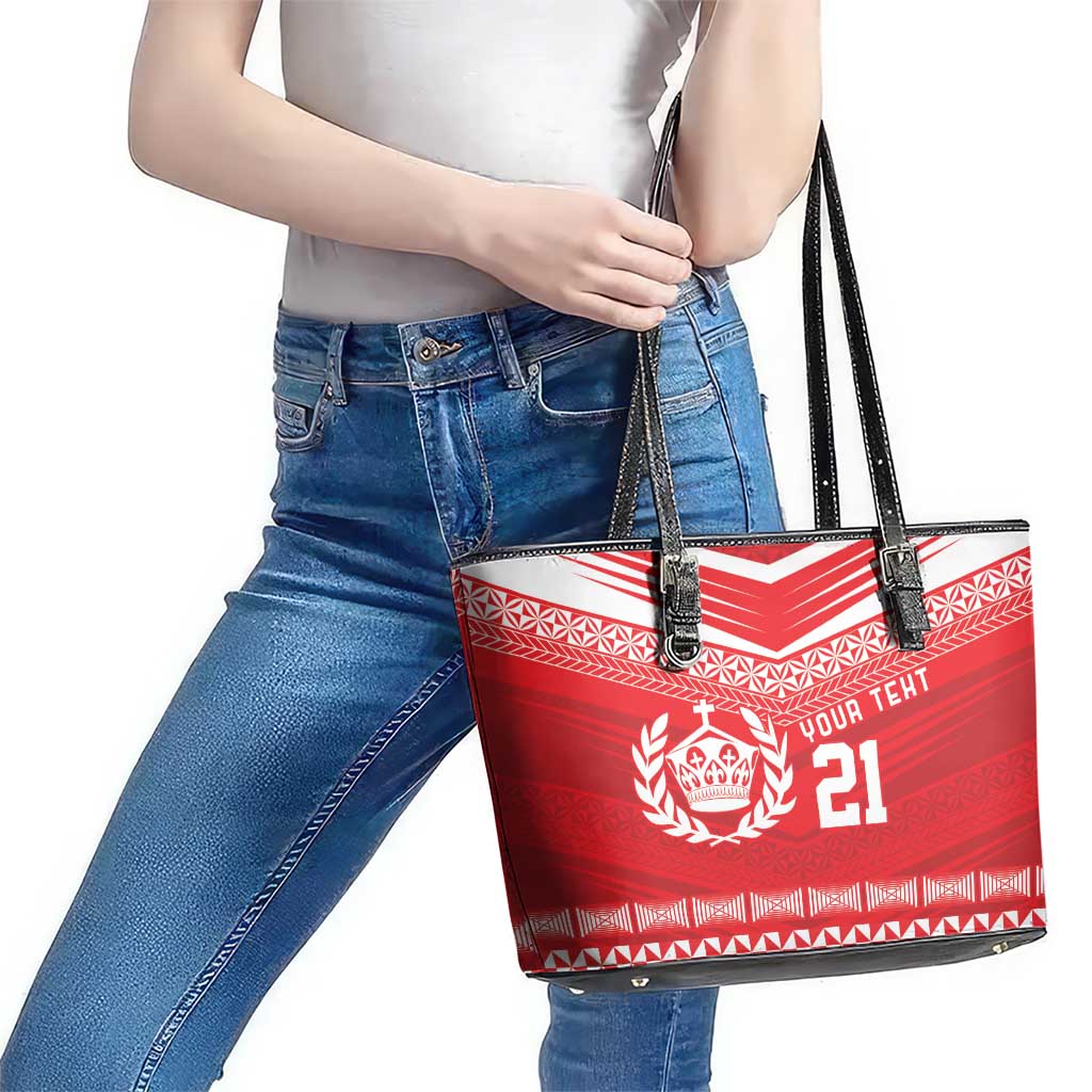 Custom Mate Ma'a Tonga Heritage Leather Tote Bag Pacific Tribal Rugby Red Edition - Polynesian Pride