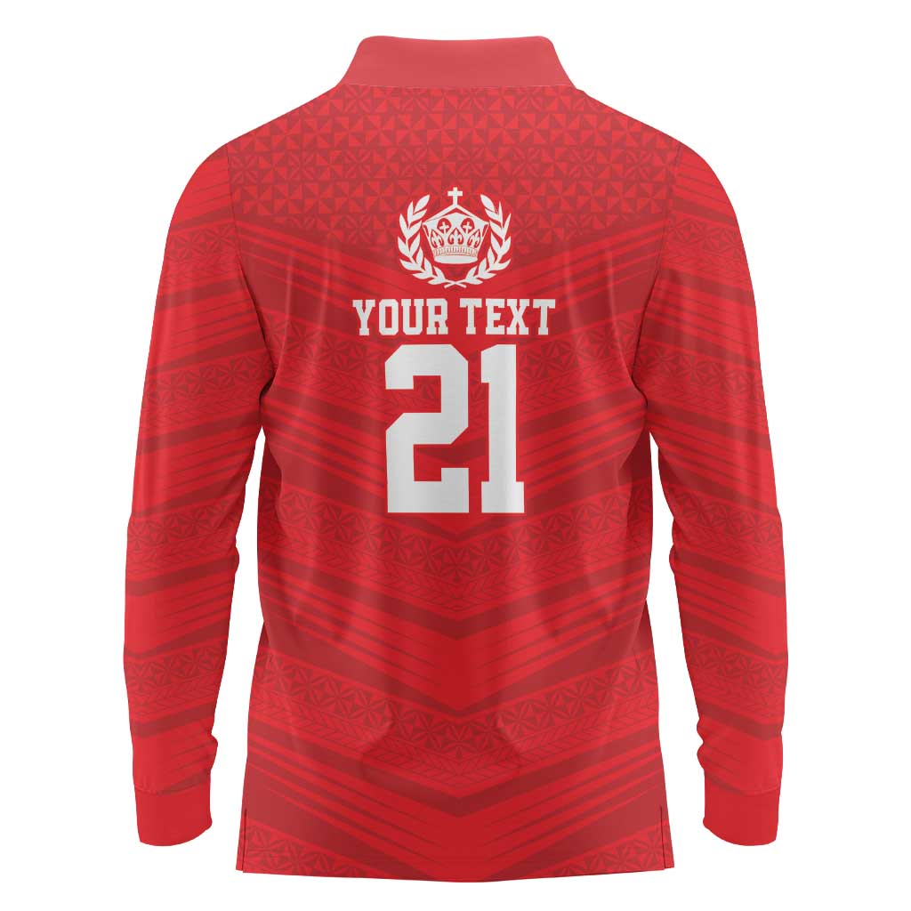 Custom Mate Ma'a Tonga Heritage Long Sleeve Polo Shirt Pacific Tribal Rugby Red Edition - Polynesian Pride