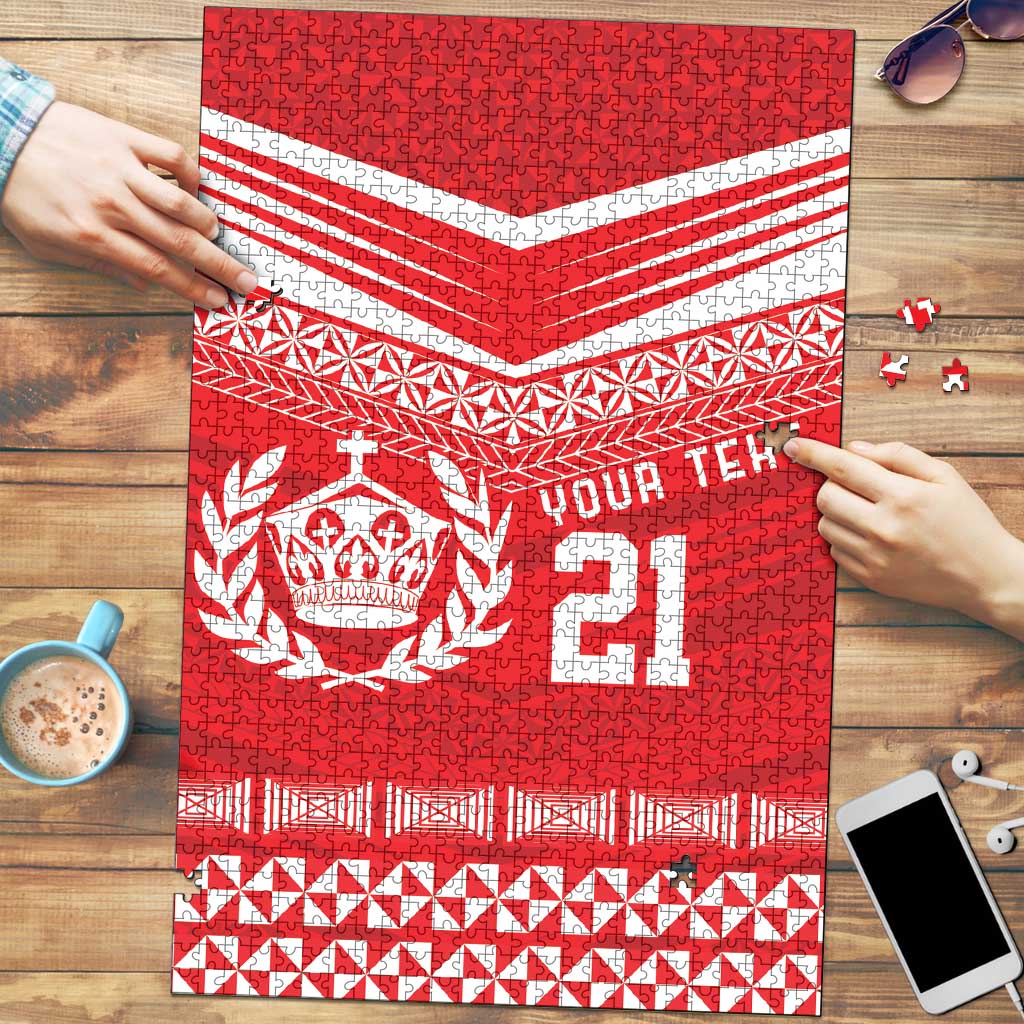 Custom Mate Ma'a Tonga Heritage Puzzle Pacific Tribal Rugby Red Edition - Polynesian Pride