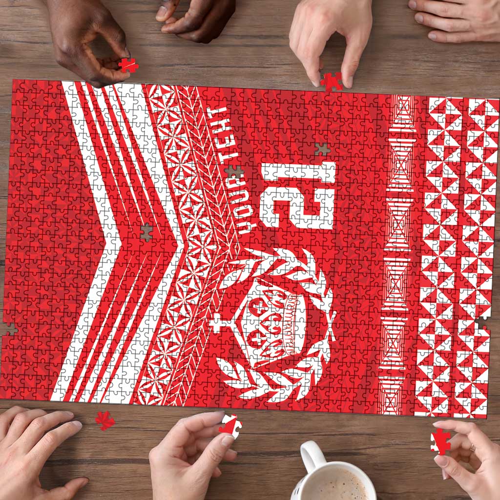 Custom Mate Ma'a Tonga Heritage Puzzle Pacific Tribal Rugby Red Edition - Polynesian Pride