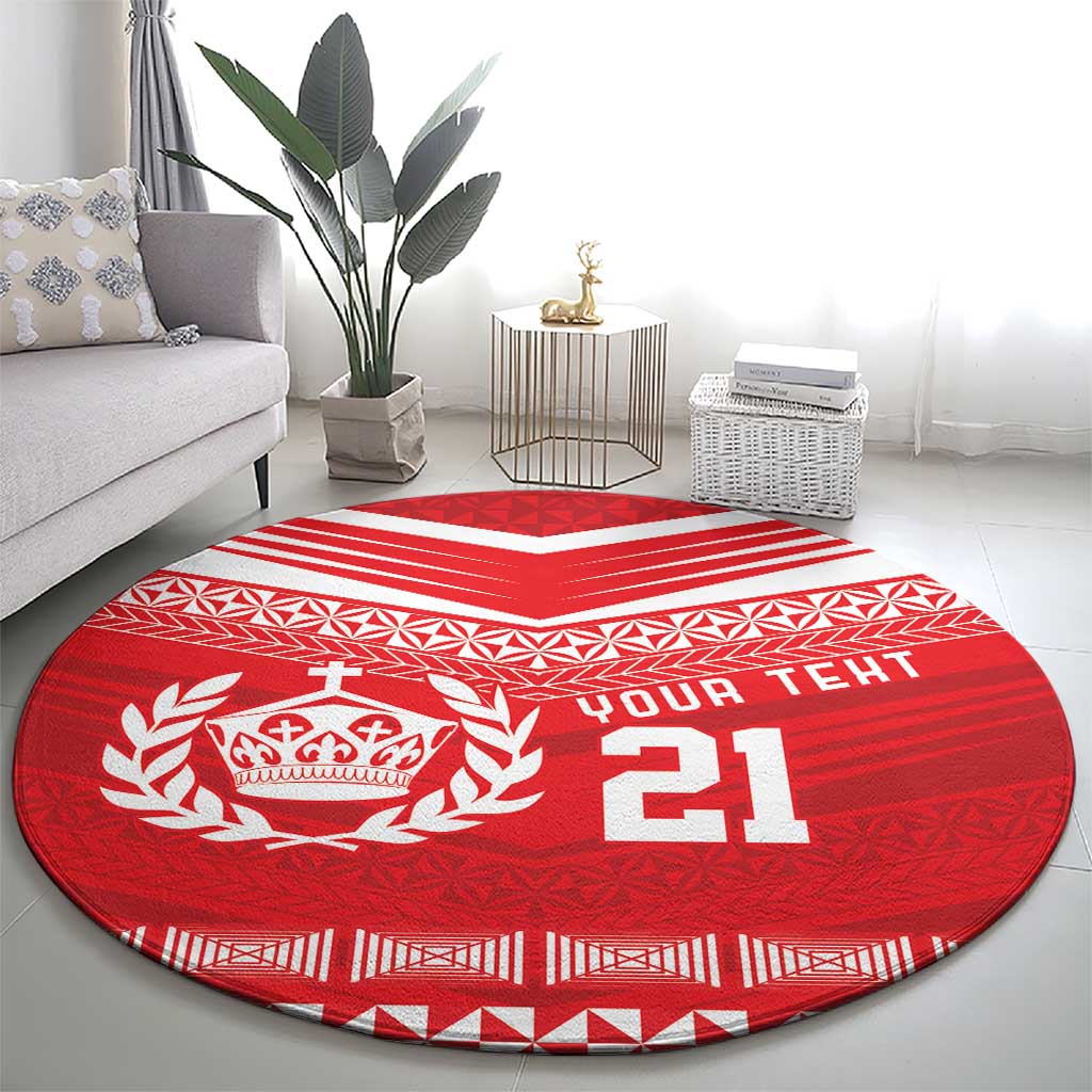 Custom Mate Ma'a Tonga Heritage Round Carpet Pacific Tribal Rugby Red Edition - Polynesian Pride