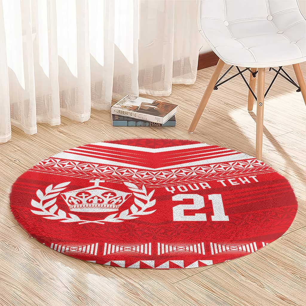 Custom Mate Ma'a Tonga Heritage Round Carpet Pacific Tribal Rugby Red Edition - Polynesian Pride