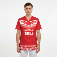 Custom Mate Ma'a Tonga Heritage Scrub Top Pacific Tribal Rugby Red Edition - Polynesian Pride