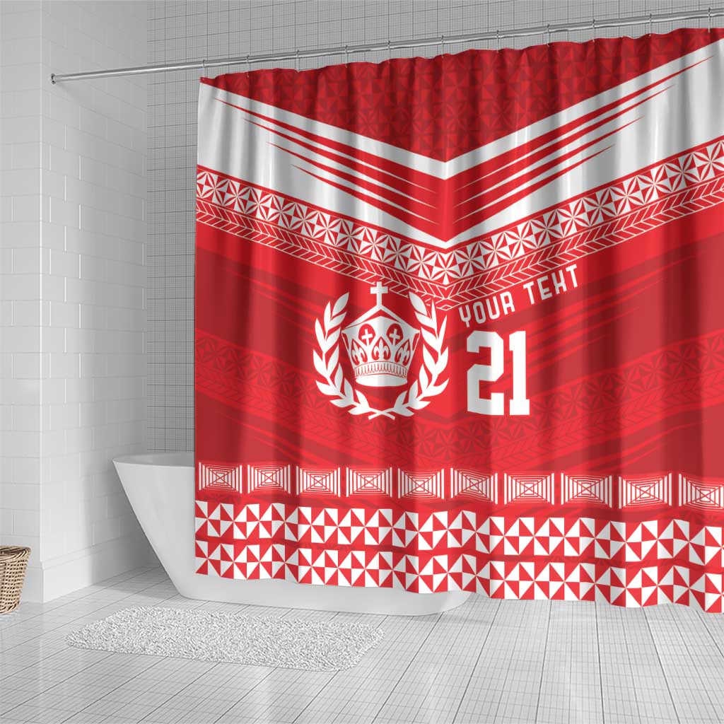 Custom Mate Ma'a Tonga Heritage Shower Curtain Pacific Tribal Rugby Red Edition - Polynesian Pride