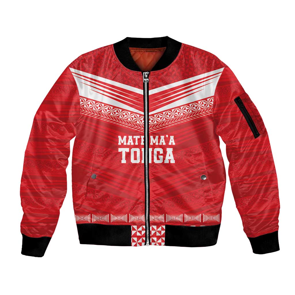 Custom Mate Ma'a Tonga Heritage Sleeve Zip Bomber Jacket Pacific Tribal Rugby Red Edition - Polynesian Pride