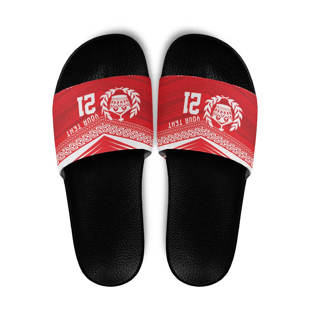 Custom Mate Ma'a Tonga Heritage Slide Sandals Pacific Tribal Rugby Red Edition - Polynesian Pride