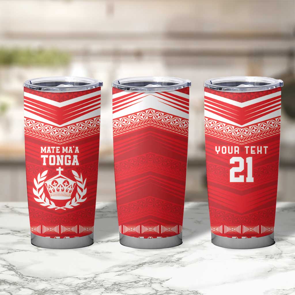 Custom Mate Ma'a Tonga Heritage Tumbler Cup Pacific Tribal Rugby Red Edition - Polynesian Pride