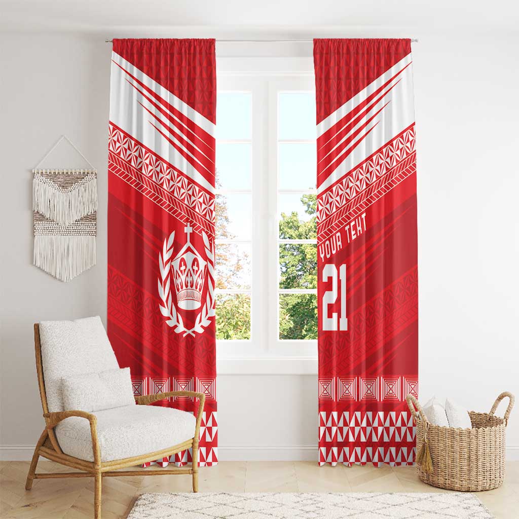 Custom Mate Ma'a Tonga Heritage Window Curtain Pacific Tribal Rugby Red Edition - Polynesian Pride