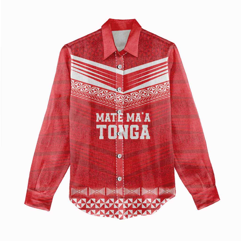 Custom Mate Ma'a Tonga Heritage Women Casual Shirt Pacific Tribal Rugby Red Edition - Polynesian Pride