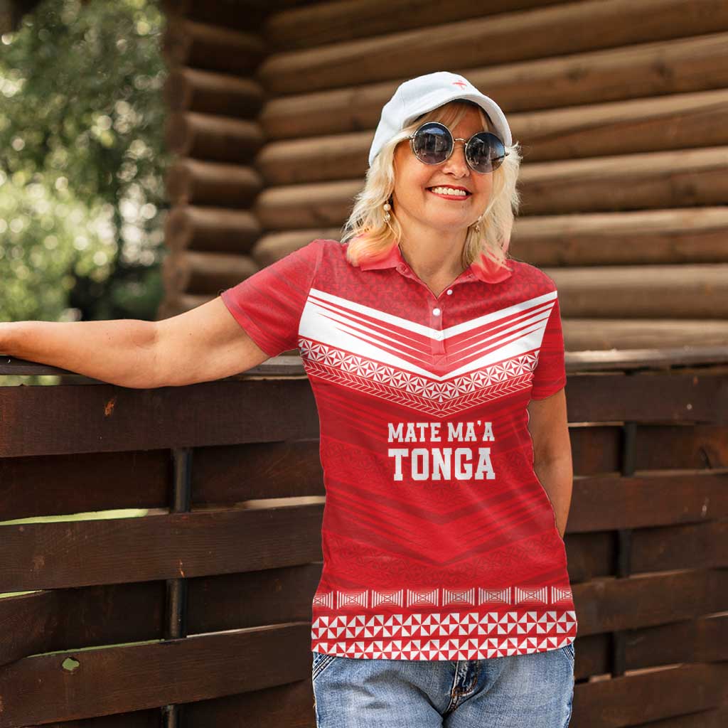 Custom Mate Ma'a Tonga Heritage Women Polo Shirt Pacific Tribal Rugby Red Edition - Polynesian Pride