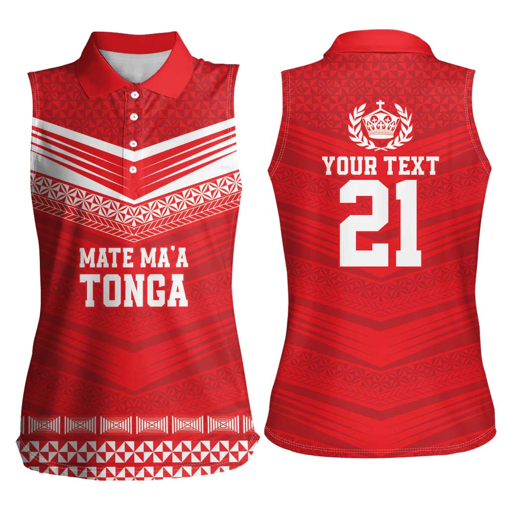 Custom Mate Ma'a Tonga Heritage Women Sleeveless Polo Shirt Pacific Tribal Rugby Red Edition - Polynesian Pride