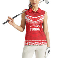 Custom Mate Ma'a Tonga Heritage Women Sleeveless Polo Shirt Pacific Tribal Rugby Red Edition - Polynesian Pride