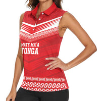 Custom Mate Ma'a Tonga Heritage Women Sleeveless Polo Shirt Pacific Tribal Rugby Red Edition - Polynesian Pride