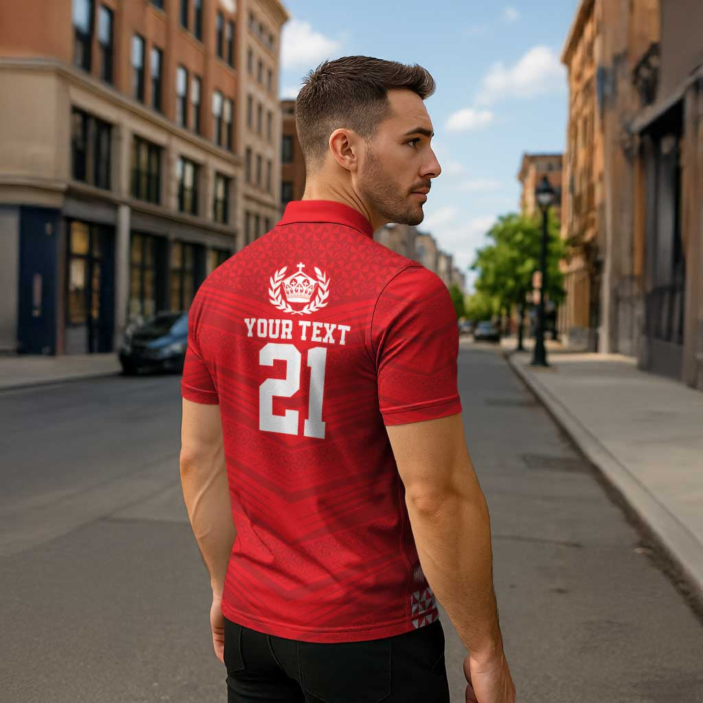 Custom Mate Ma'a Tonga Heritage Zipper Polo Shirt Pacific Tribal Rugby Red Edition - Polynesian Pride