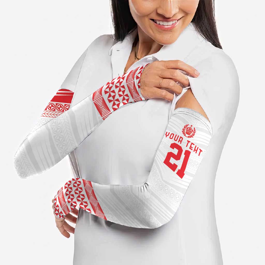 Custom Mate Ma'a Tonga Heritage Arm Sleeves Pacific Tribal Rugby White Edition - Polynesian Pride
