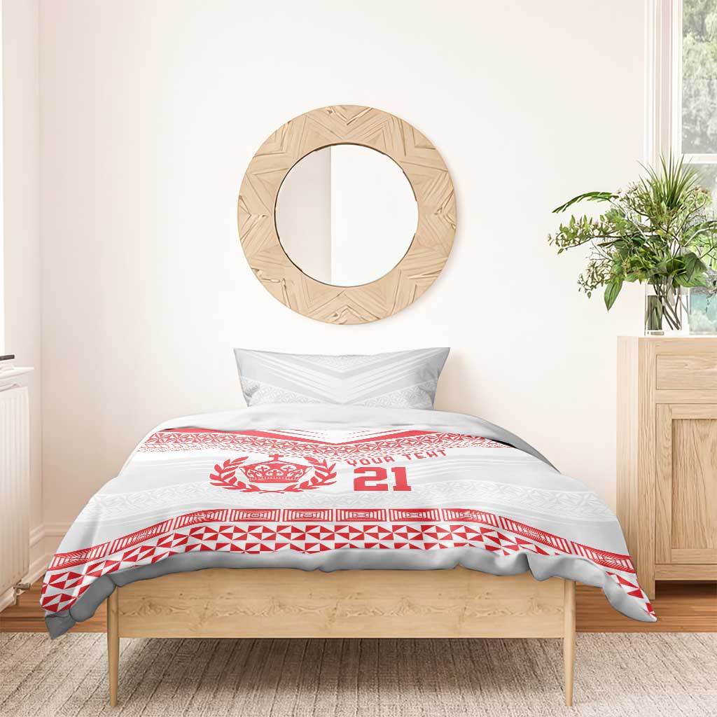 Custom Mate Ma'a Tonga Heritage Bedding Set Pacific Tribal Rugby White Edition - Polynesian Pride