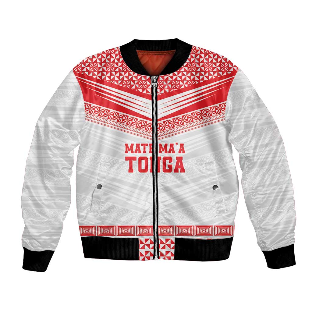 Custom Mate Ma'a Tonga Heritage Bomber Jacket Pacific Tribal Rugby White Edition - Polynesian Pride