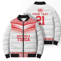 Custom Mate Ma'a Tonga Heritage Bomber Puffer Jacket Pacific Tribal Rugby White Edition - Polynesian Pride