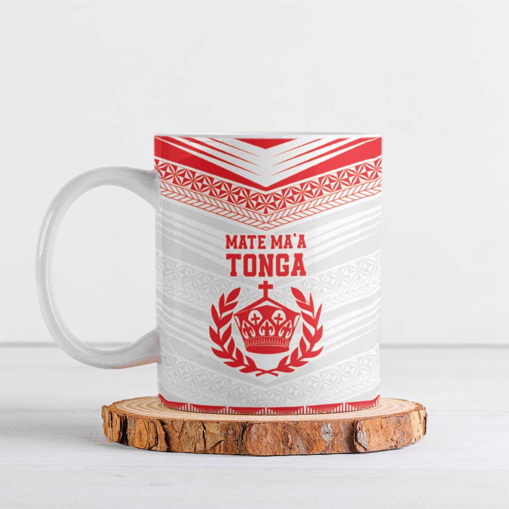 Custom Mate Ma'a Tonga Heritage Ceramic Mug Pacific Tribal Rugby White Edition - Polynesian Pride