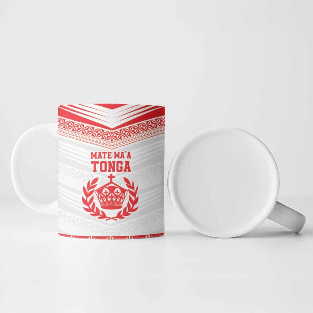 Custom Mate Ma'a Tonga Heritage Ceramic Mug Pacific Tribal Rugby White Edition - Polynesian Pride