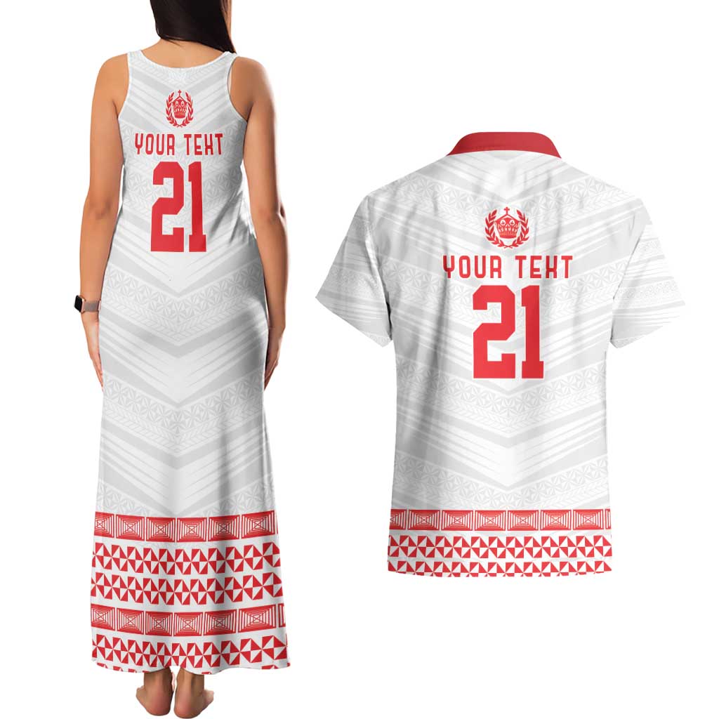Custom Mate Ma'a Tonga Heritage Couples Matching Tank Maxi Dress and Hawaiian Shirt Pacific Tribal Rugby White Edition - Polynesian Pride
