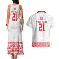 Custom Mate Ma'a Tonga Heritage Couples Matching Tank Maxi Dress and Hawaiian Shirt Pacific Tribal Rugby White Edition - Polynesian Pride