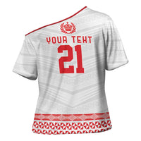 Custom Mate Ma'a Tonga Heritage Cross Shoulder Shirt Pacific Tribal Rugby White Edition - Polynesian Pride