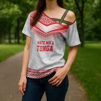 Custom Mate Ma'a Tonga Heritage Cross Shoulder Shirt Pacific Tribal Rugby White Edition - Polynesian Pride