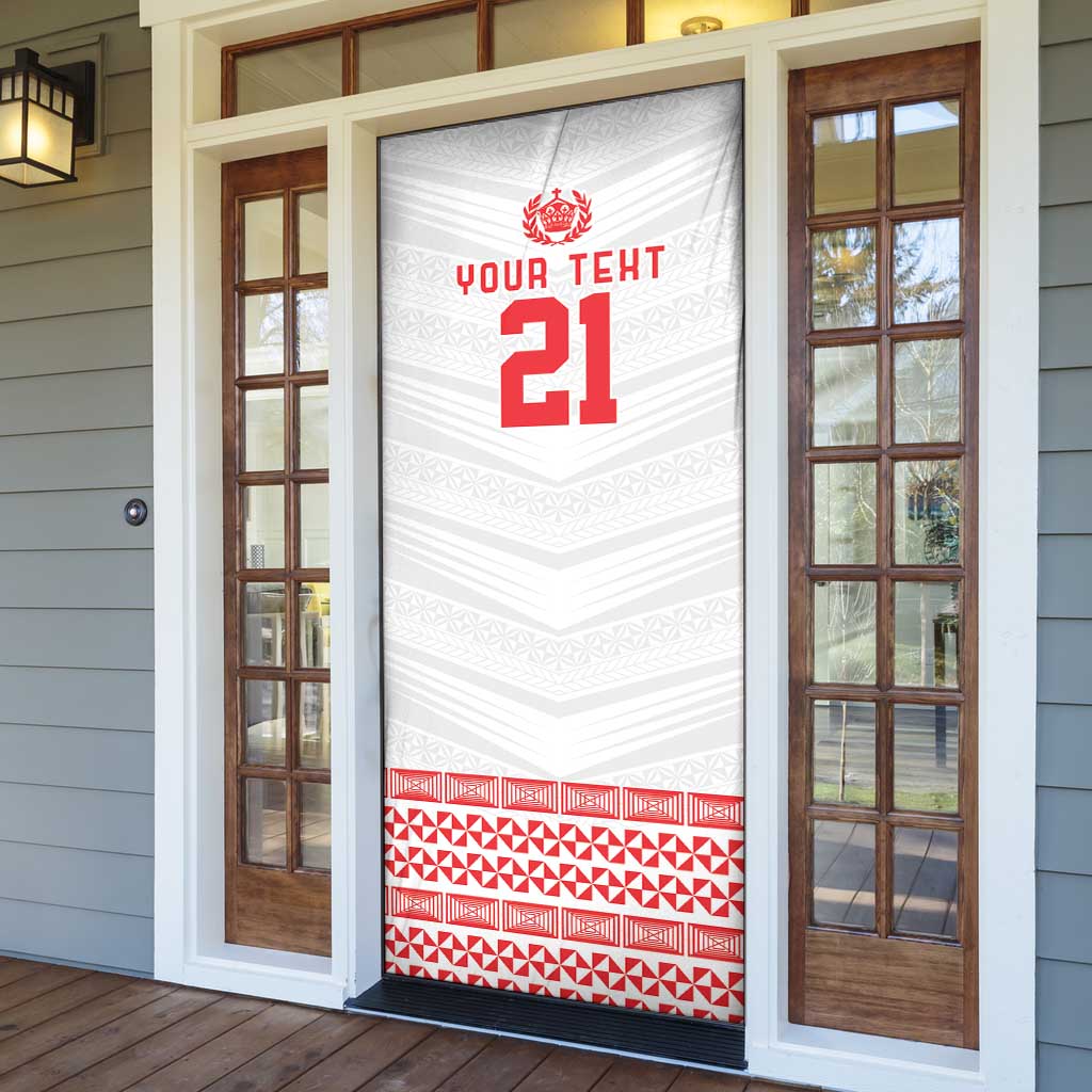 Custom Mate Ma'a Tonga Heritage Door Cover Pacific Tribal Rugby White Edition - Polynesian Pride