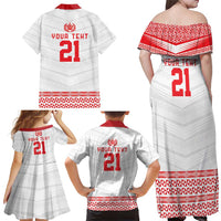 Custom Mate Ma'a Tonga Heritage Family Matching Off Shoulder Maxi Dress and Hawaiian Shirt Pacific Tribal Rugby White Edition - Polynesian Pride
