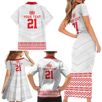 Custom Mate Ma'a Tonga Heritage Family Matching Short Sleeve Bodycon Dress and Hawaiian Shirt Pacific Tribal Rugby White Edition - Polynesian Pride