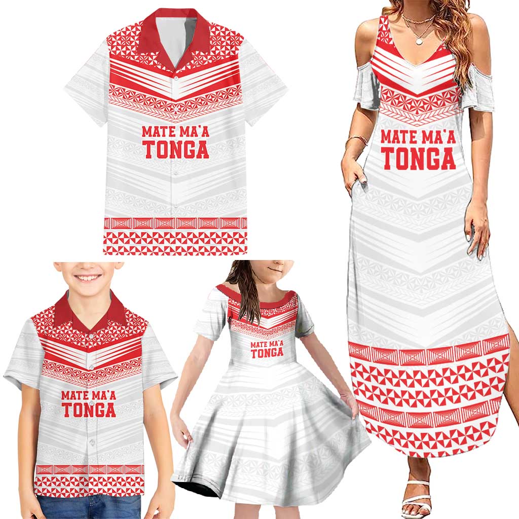 Custom Mate Ma'a Tonga Heritage Family Matching Summer Maxi Dress and Hawaiian Shirt Pacific Tribal Rugby White Edition - Polynesian Pride