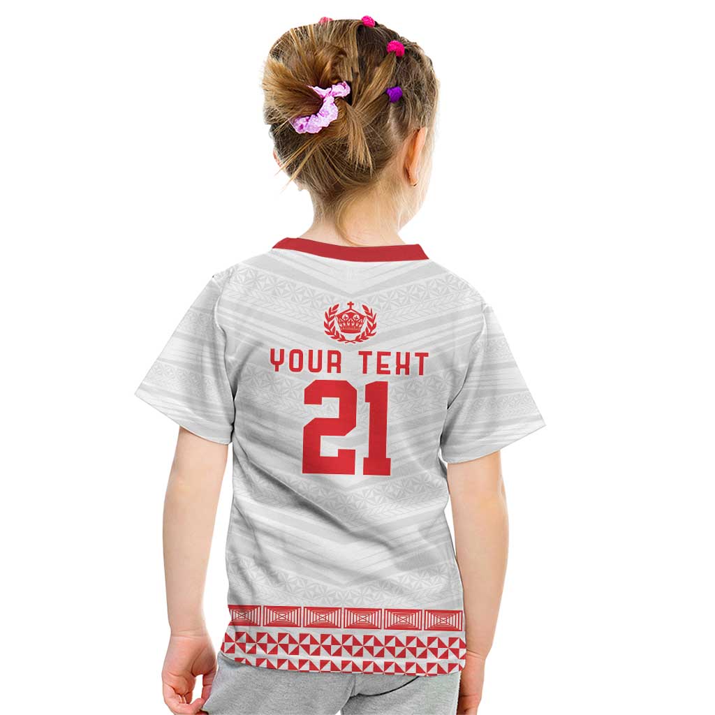 Custom Mate Ma'a Tonga Heritage Kid T Shirt Pacific Tribal Rugby White Edition - Polynesian Pride