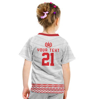 Custom Mate Ma'a Tonga Heritage Kid T Shirt Pacific Tribal Rugby White Edition - Polynesian Pride