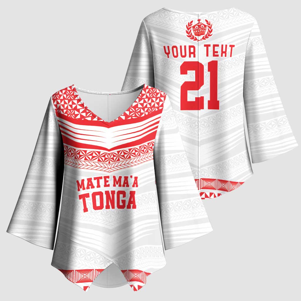 Custom Mate Ma'a Tonga Heritage Kimono Sleeve Blouse Pacific Tribal Rugby White Edition - Polynesian Pride