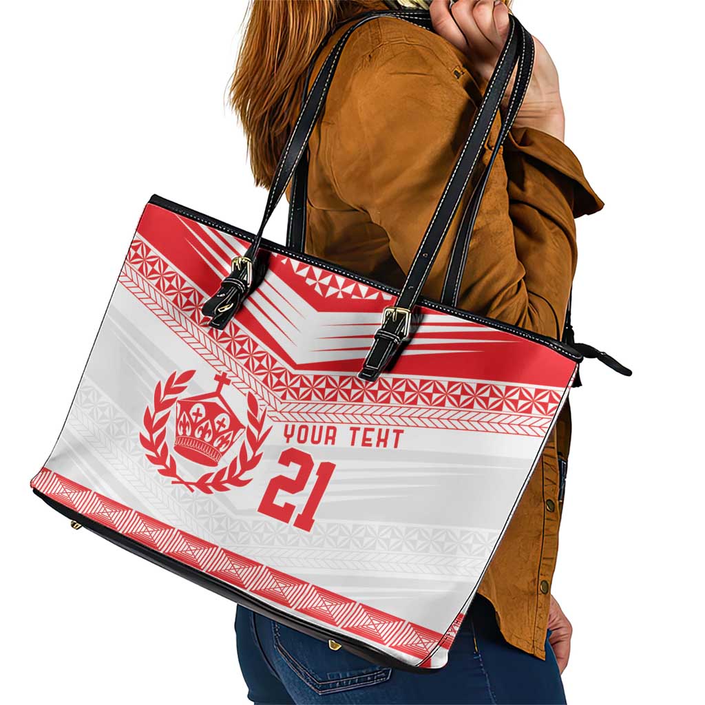 Custom Mate Ma'a Tonga Heritage Leather Tote Bag Pacific Tribal Rugby White Edition - Polynesian Pride