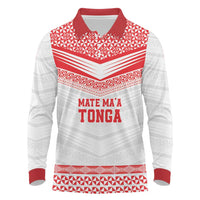 Custom Mate Ma'a Tonga Heritage Long Sleeve Polo Shirt Pacific Tribal Rugby White Edition - Polynesian Pride